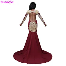 Women's 2019 Evening Dresses Long Sleeves with Gold Appliques Silver Formal Gown Long Evening Party Dress vestido de festa