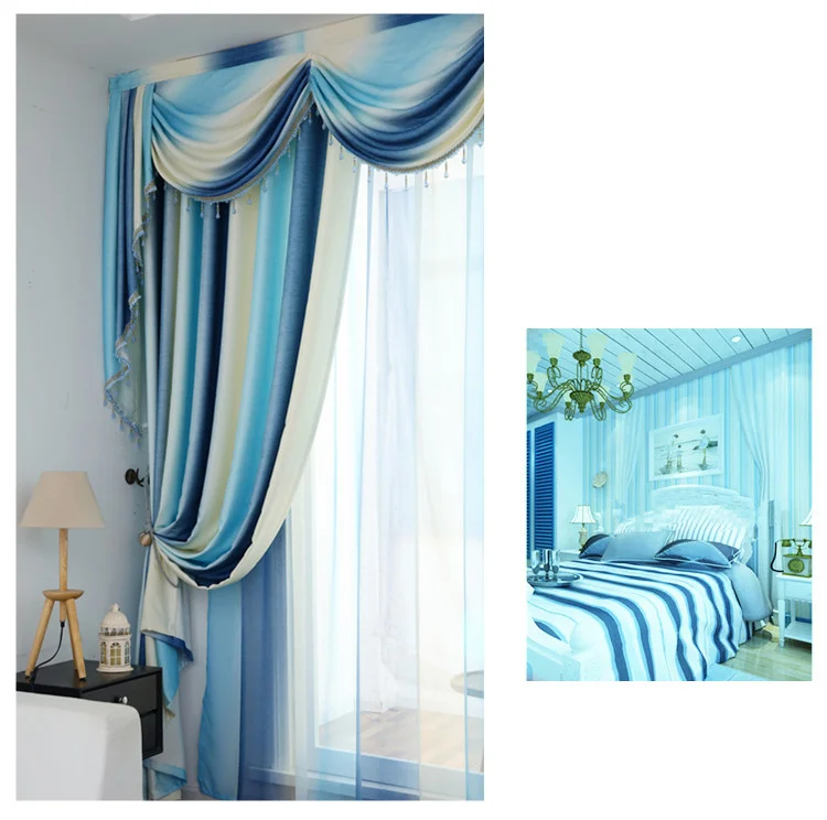 Скандинавские простые шторы для гостиной, столовой, спальни, ткань на заказ, средиземноморский балдахин, полосатые шторы, окно законченный