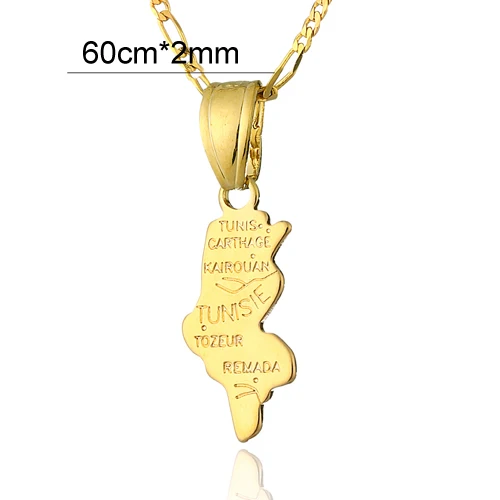 Ethlyn Тунис кулон карта& ожерелье, нержавеющая сталь, для женщин и мужчин цвета: золотистый, Цвет карта Дубая, модная одежда на день рождения/юбилей подарок P25 - Окраска металла: 60cm