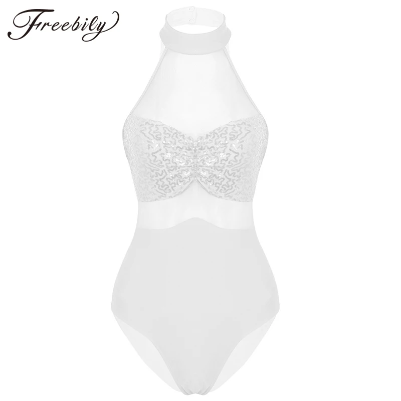 

Women Adults Sleeveless Halter Neck Sequined Leotard Bodysuit Dance for Ballet Dancing Stage Performance Ballet Dancewear