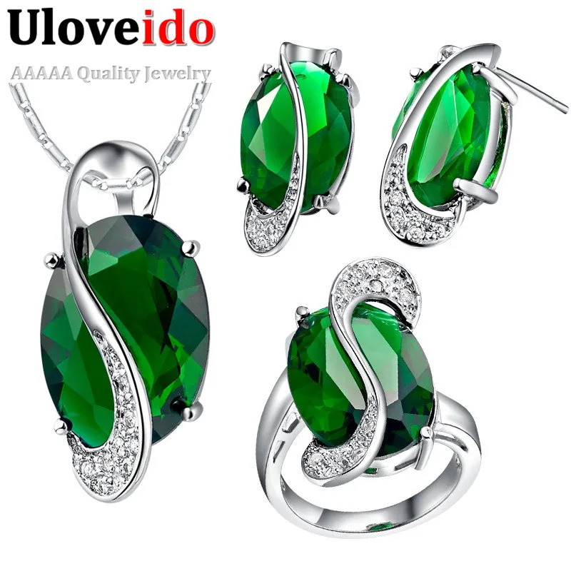 

Uloveido 49% Off Green CZ Diamond Wedding Jewelry Sets for Women 2016 Party Crystal Engagement Jewelry Girl's Jewelry Set T464