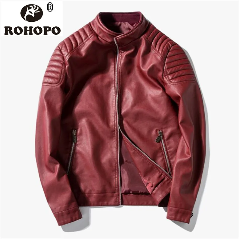 ROHOPO, кожаная мужская куртка, Ретро стиль, красный, синий, черный, Oneck, водонепроницаемая, Весенняя верхняя одежда, модная, мужская, воздушная, кожаная, тонкая, ПУ куртка