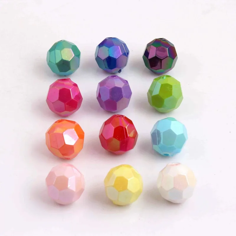 

OYKZA Wholesales Chunky Acrylic Solid AB Faceted Beads for Fashion Jewelry Necklace Making 10mm 12mm 16mm 20mm 22mm
