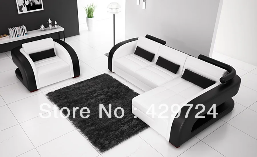 Free Shipping Moden Design Black And White 123 Combination Cattle Leather Sofa Classic Combination Sofa Set With Chair L9122-2 Free Shipping Moden Design Black And White 123 Combination Cattle Leather Sofa Classic Combination Sofa Set With Chair L9122-2
