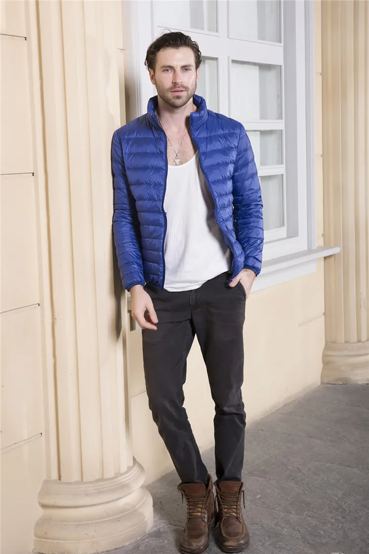 Men's Ultra Light Packable Down Jackets Hooded Slim Down Coats Man White Duck Down Padded Parkas Winter Puffer Jacket JK-634 puffer jacket with fur hood