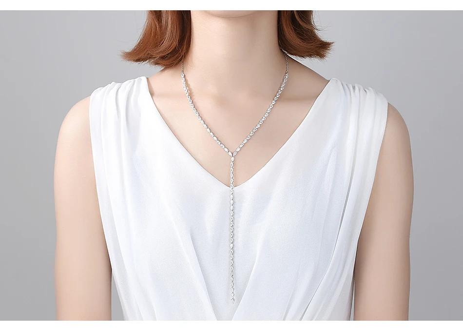 LUOTEEMI Long Chain Luxury CZ Bar Pendant Necklace for Women Fashion Jewelry Sweater Chain Tassel Collares Mujer Bijoux Femme