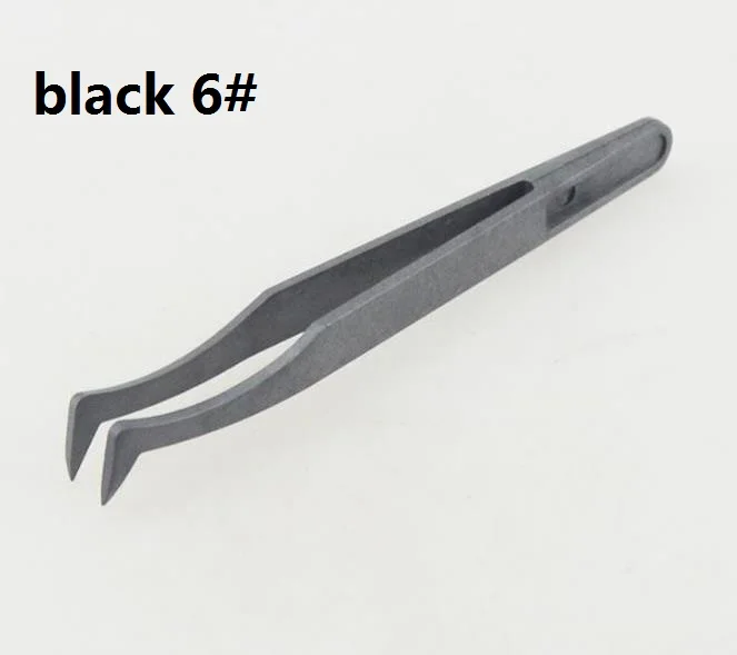 

Flat Head Elbow Round Wide Mouth Flat Head Tweezer Black Anti-static Carbon Fiber Tweezers