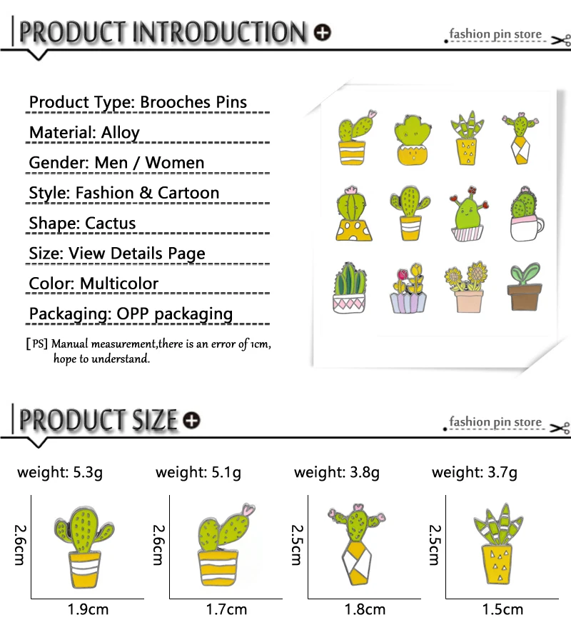 Модные Мультяшные кактусы броши в форме цветка розы и булавки милые мини зеленые растения в горшках эмаль для женщин мужчин куртка с брошью значок булавка