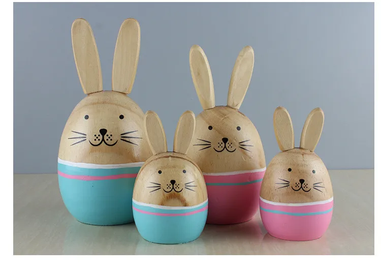 1PC Cute Wood Rabbit Ornament Rabbit Figurine Home Decoration Children
