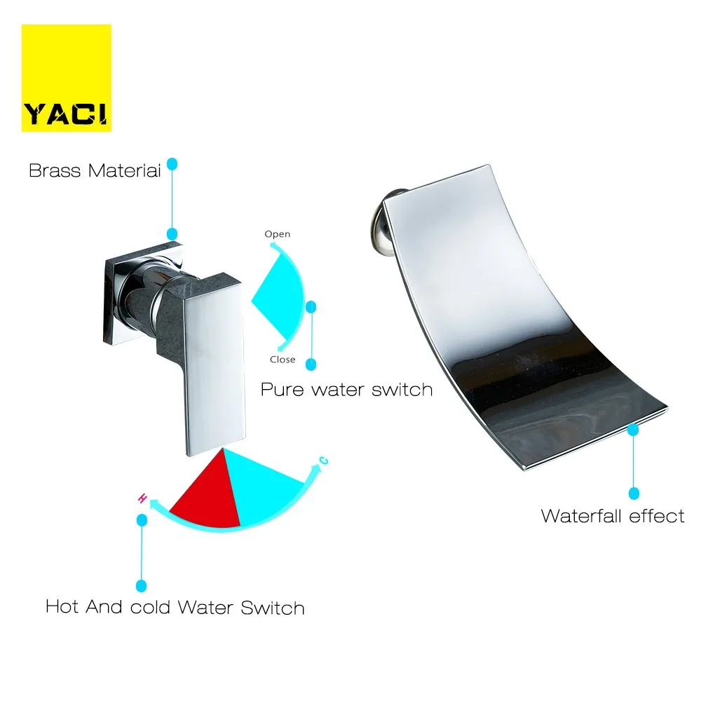 YACI 286 الحائط شلال صنبور الحمام الكروم النحاس صنبور الغرور بالوعة صنبور حوض خلاط الحمام مجموعة الأبيض