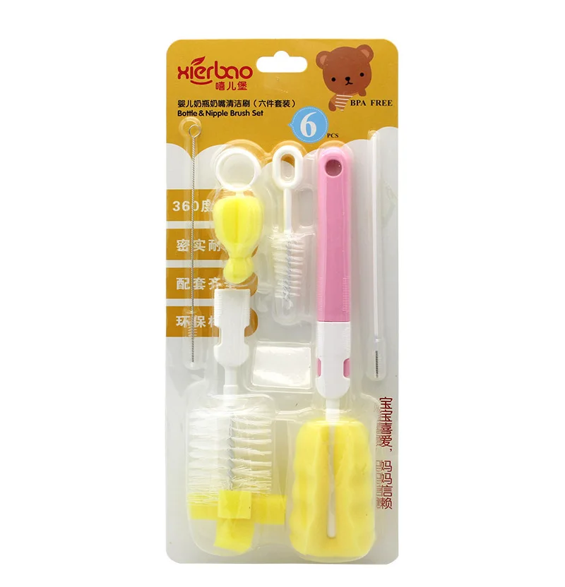 Bottle Brush Tool Set,Pacifier Brush Suction Pipe Brush 6-Piece Set,Bottle Cleaning Sponge Bottle Brush Tool Set