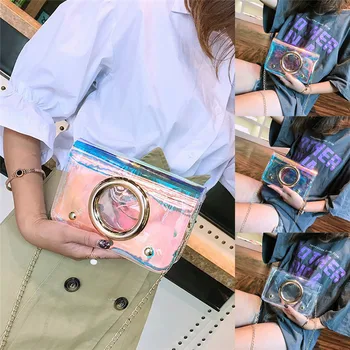 

Women Fashion Transparent PVC Clear Circle Adornment Chain Jelly 3 Color Crossbody Bag Tote Handbag Messenger Shoulder Bag