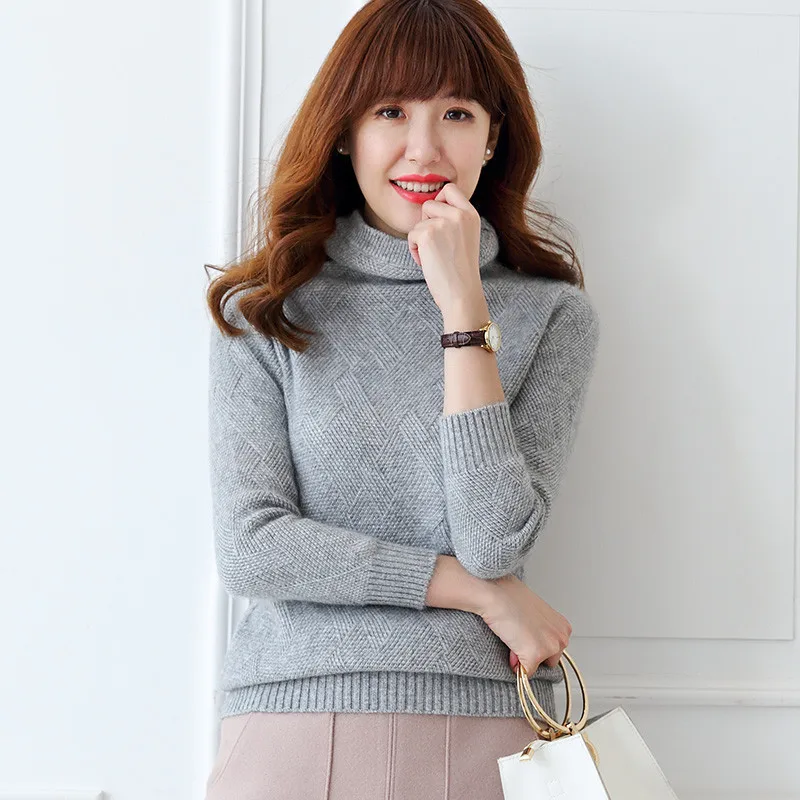 Autumn and winter new cashmere sweater women's high-neck mats slim thin wild sweater fashion loose solid color knitted jacket