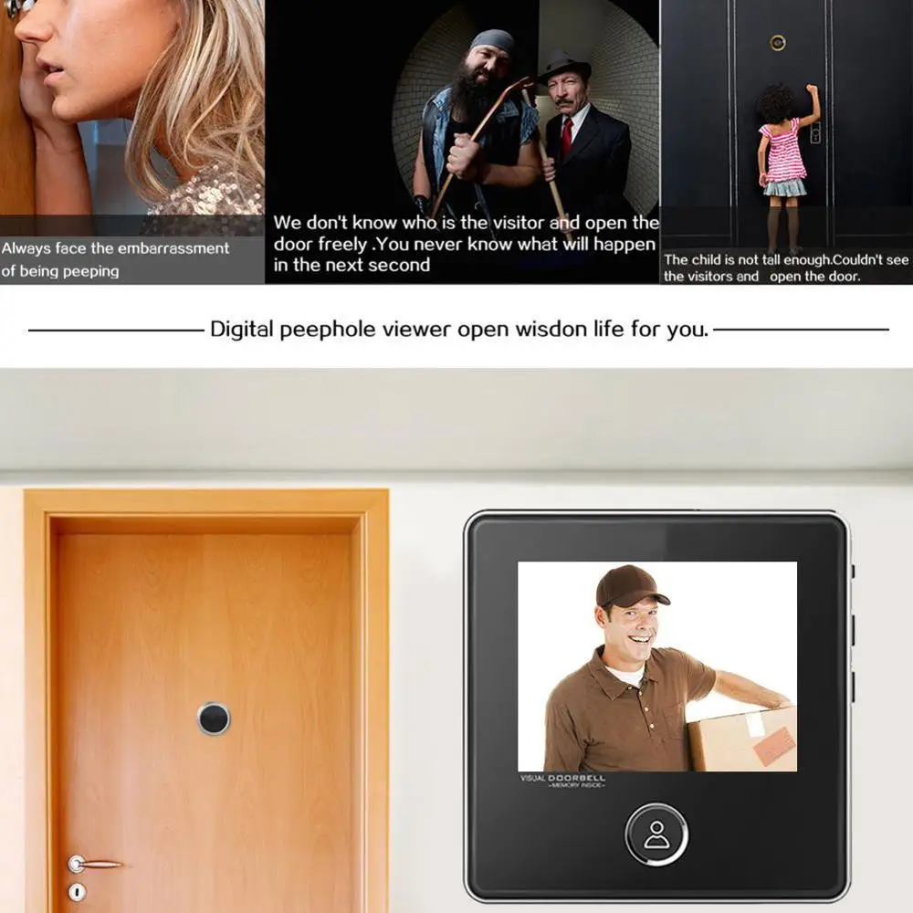 

3.0 inch 120 Degree Wide Angle Digital LCD Peephole Viewer Eye Doorbell Digital HD Eye Video Recorder 1MP Camera Dropshipping