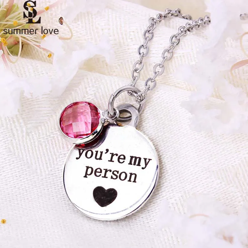 

2019 New Stainless Steel Round Pendant Crystal Necklace Women You're my person Link Chain Necklaces Romantic Lover Jewelry Gift
