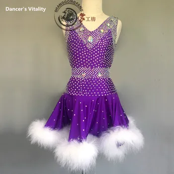 

Latin dance clothes women luxury stones feather latin dance dress for girls latin dance dress Cha-cha dance clothing 120-180CM
