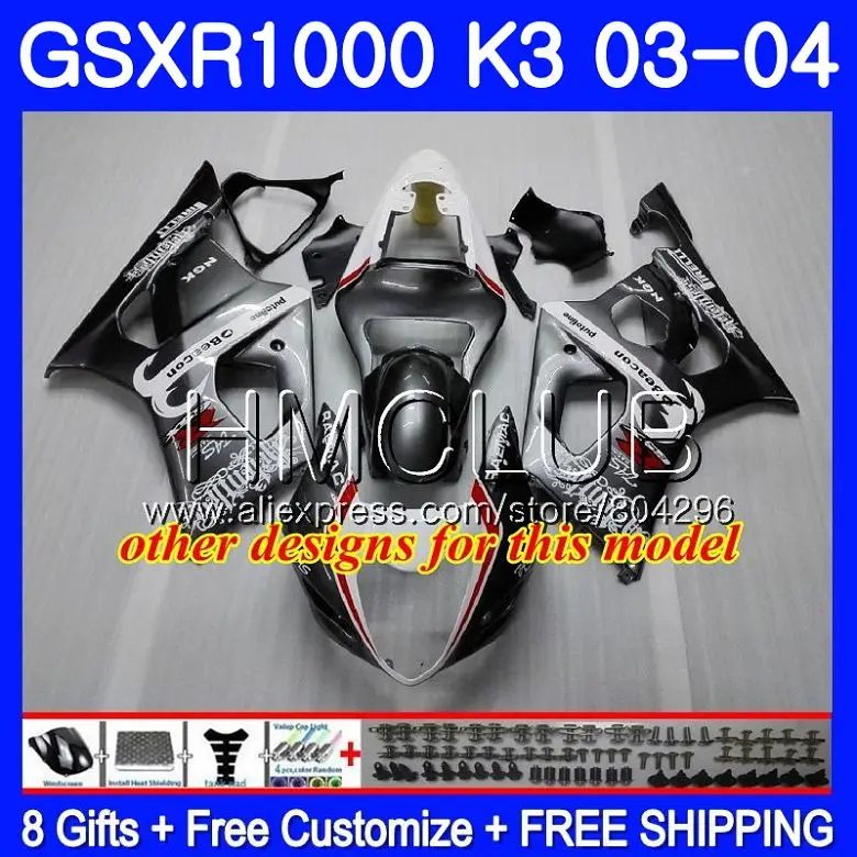 Body For SUZUKI GSXR-1000 GSXR1000 03 04 Bodywork 32HM.14 GSX-R1000 GSX R1000 03 04 K3 GSXR 1000 2003 2004 Fairing ALL Silvery