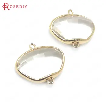 

(36406)6PCS 22x24MM 24K Champagne Gold Color Brass with White Glass 2 Holes Faceted Shell Shape Connect Charms Pendants