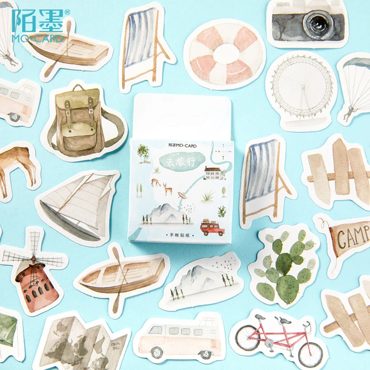 

46pcs\ Go Travel DIY Creative Cute Retro Girl Sticker Album Diary Calendar Scrapbook Sticker Student Stationery Office Supplies