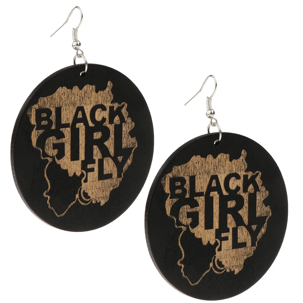 Boutique Circle Wooden Dangle Drop Earrings African Jamaican Bohemia Ethnic Style - 6 cm/2.4 inch