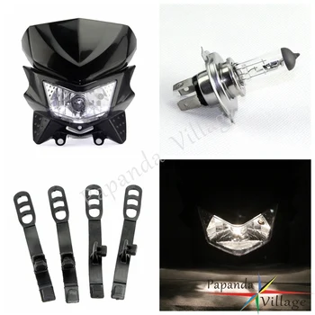 

Black Motocross Headlight 12V H4 35W Dirt Bike Head Lamp Enduro Universal For Suzuki Kawasaki Honda Yamaha KTM w/ Rubber Strap