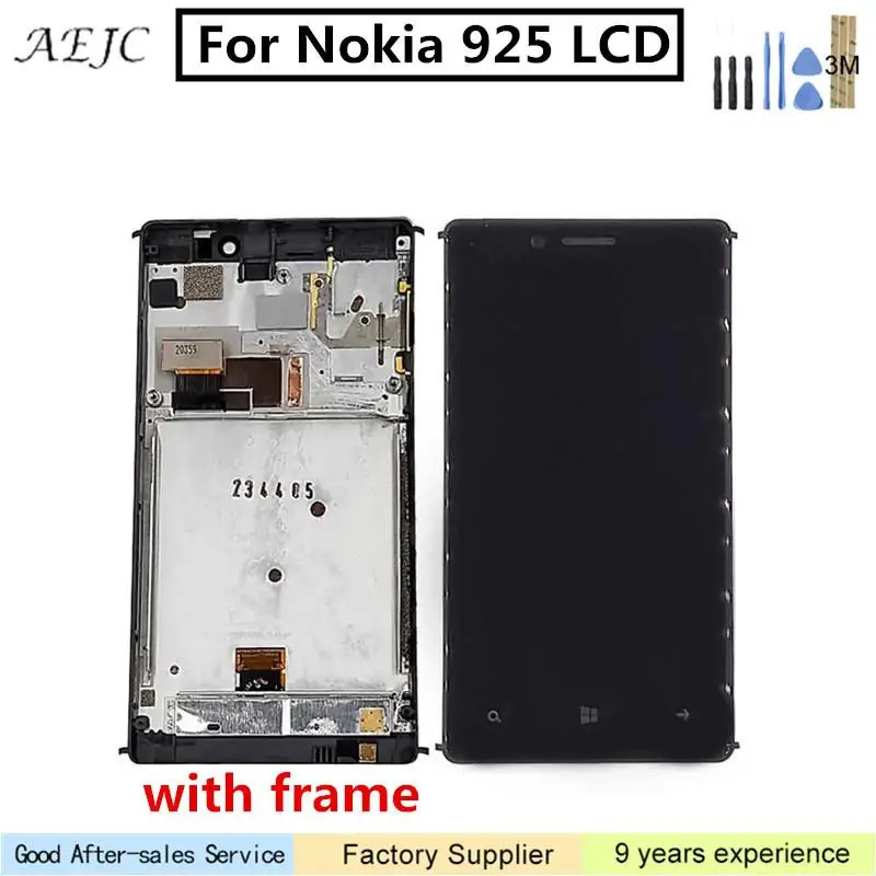 

For Nokia Lumia 925 LCD Display with Touch Screen Digitizer Sensor Full Assembly with Frame Safe Packing with 3M Sticker