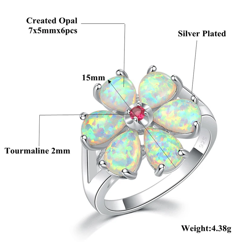 CiNily Белый огненный опал кольца с камнем Посеребренная Гардения цветок флора растение кольцо Natrual летние Ювелирные изделия Подарки для девочек и женщин