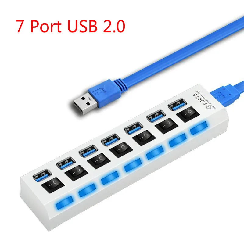 USB 3,0 концентратор 2,0 концентратор Мульти USB разветвитель 4/7 порт расширитель несколько USB 3 Hab с адаптером питания USB3.0 концентратор с переключателем для ПК - Цвет: USB2.0 7Port Hub