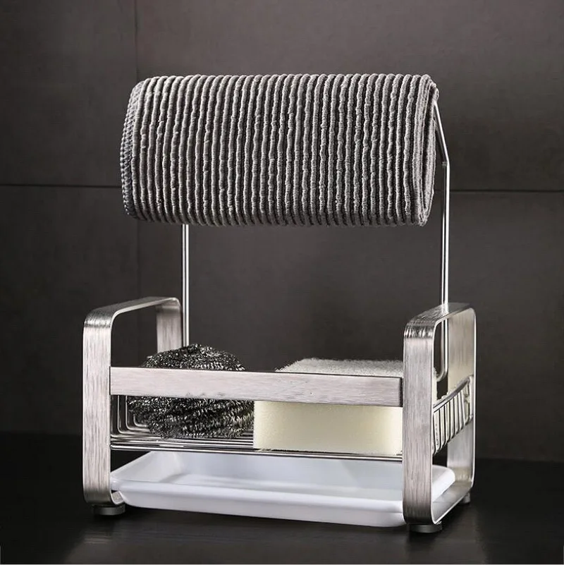 

304 stainless steel faucet rag drain rack household kitchen free punching sink storage rack