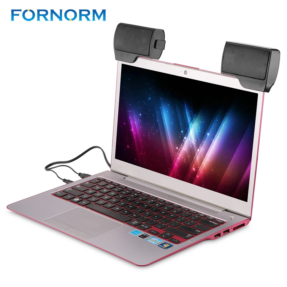 

FORNORM A Pair Mini 2.0 Portable USB speaker 3.5mm Jack Clip-on Stereo Speaker for Notebook Laptop Tablet Desktop Computer