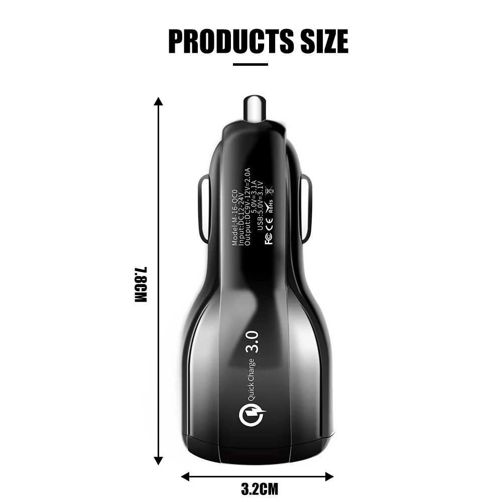 QC3.0+ 3.1A Halo автомобильное зарядное устройство Автомобильное прочное зарядное устройство