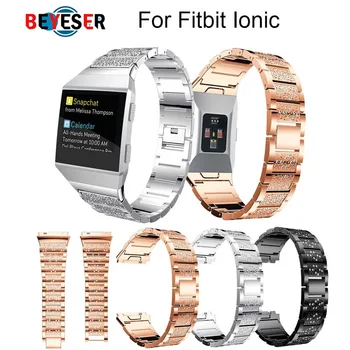 

Metal Bands for Fitbit Ionic Replacement Band stainless steel Strap with Rhinestone Bling Adjustable Bracelet watch accessories