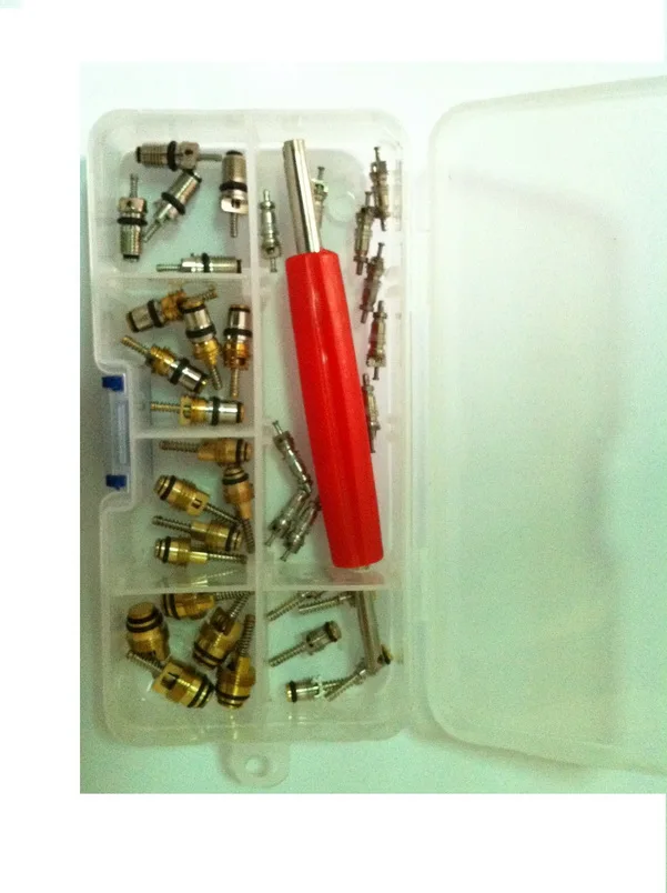 Ac A/C Air Conditioning Service Replacement Valve Core Assortment Seal Kit + 1pc Double Head Valve Core Tool