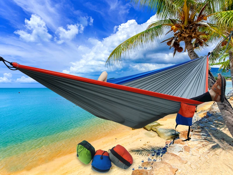 

F Portable Nylon Parachute Double Hammocks Garden Camping Travel Furniture Swing Sleeping Bed Hammock for Xmas Gift 275*175cm