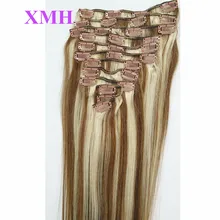 Virgin Remy Hair Clip In Human Hair Extensions 12pcs/set 20inch Full head Set mixed Colors #6/60,130g/set Clip on Human Hair