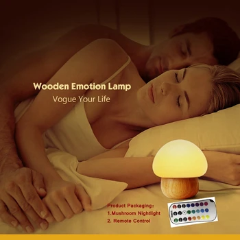 

LED Led Rgb Light Lamp Wooden Mushroom Night Light Led E27 Light 16 Color Wireless Remote Dimmable USB Charging nightlight
