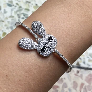 

Sweetie Naughty Rabbit Cuff Charm Bracelet Mr Bunny Pure 925 Sterling Silver Zircon Chain Women Wedding Hoop Animal Jewelry