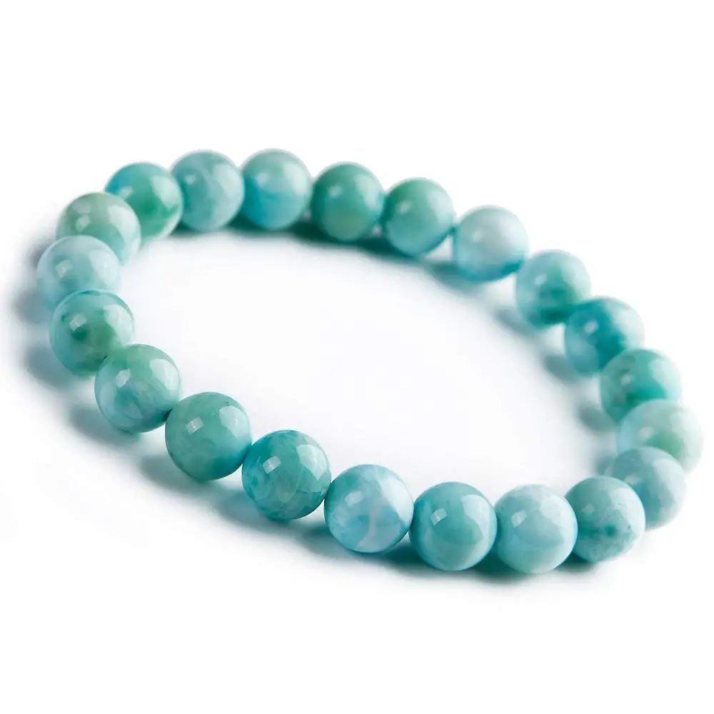 

9mm Natural Larimar Jewelry Bracelets for Women Men Birthday Gift Water Pattern Stone Gemstone Round Beads Crystal Bracelet AAAA