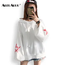 ALEUALUU Brand Fashion Women Sweatshirts Autumn Long Sleeve Loose Lace-up Hoodie Pentagram Plus Size Pullovers AEU403