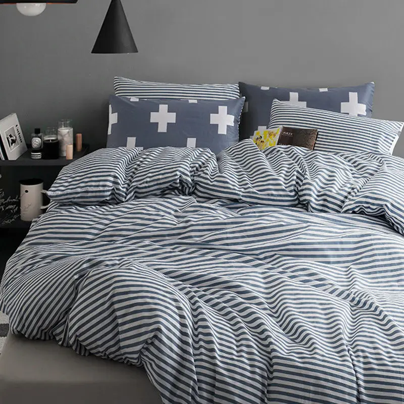 

Bedding Sets Patterned Blue Striped Brief Coverlet Quilt Duvet Cover Envelope Design Pillowcases Single Double Queen King Size
