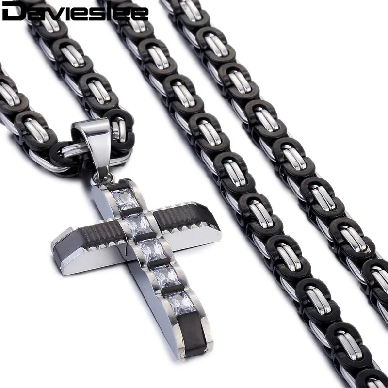 Davieslee الصليب قلادة قلادة للرجال الفولاذ المقاوم للصدأ سلسلة رجال القلائد معبد واضح Rightstones الذهب الفضة لهجة LKP353 Davieslee الصليب قلادة قلادة للرجال الفولاذ المقاوم للصدأ سلسلة رجال القلائد معبد واضح Rightstones الذهب الفضة لهجة LKP353