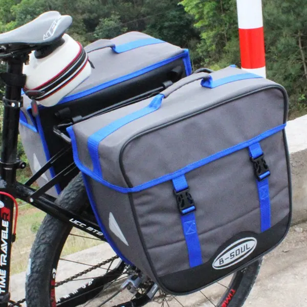Best B-SOUL Bicycle Bag 20L Waterproof Saddlebags Rear Rack Single-sided Bicycle Bags Trunk Seat Pannier Bag with Rain Cover blue 6