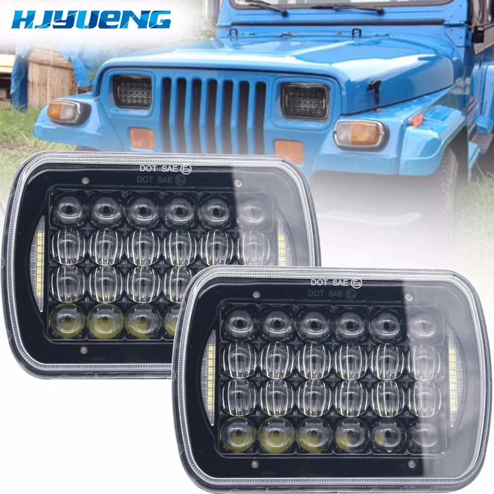 Square 7inch LED Headlights H4 Light For Jeep Wrangler YJ Cherokee