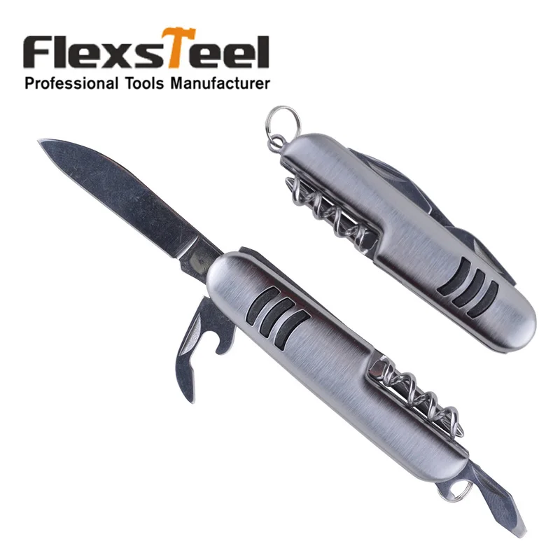 

Flexsteel Pocket Multifunctional Keychain Multitool with Knife Slotted Phillips Screwdriver Wine Bottle Can Opener