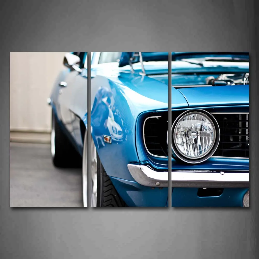 

Framed Wall Art Pictures Blue Car Canvas Print Car Modern Poster With Wooden Frame For Home Living Room And Office Decor