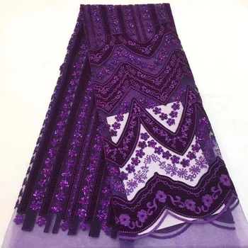 

2019 Latest African velvet lace sequins tulle lace Hot new for purple african sequence lace fabric for Nigerian wedding dresses