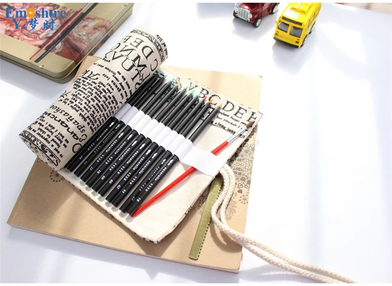 Emoshire Cotton canvas large capacity hand pencil pencil pens students pencils men and women pencil pencil bag (13)