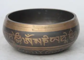 

5.5" Buddhism bronze copper Scriptures Pray Blessing Earthen Offering Alms Bowl