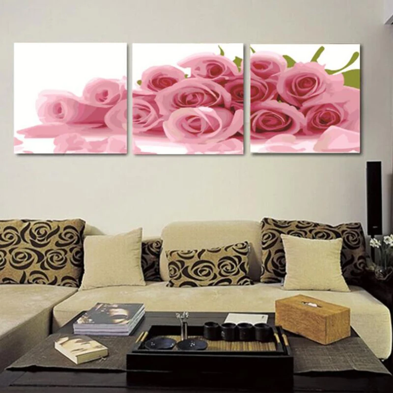 3pc/set Red Rose Wall Art Framed Pictures Painting By Numbers Handwork