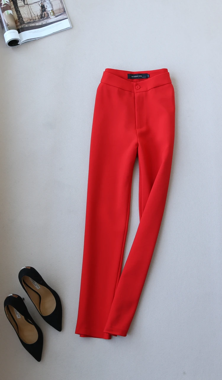 Красный костюм женский осенний Новый модный костюм женский большой размер женский костюм куртка + девять очков брюки комплект из двух